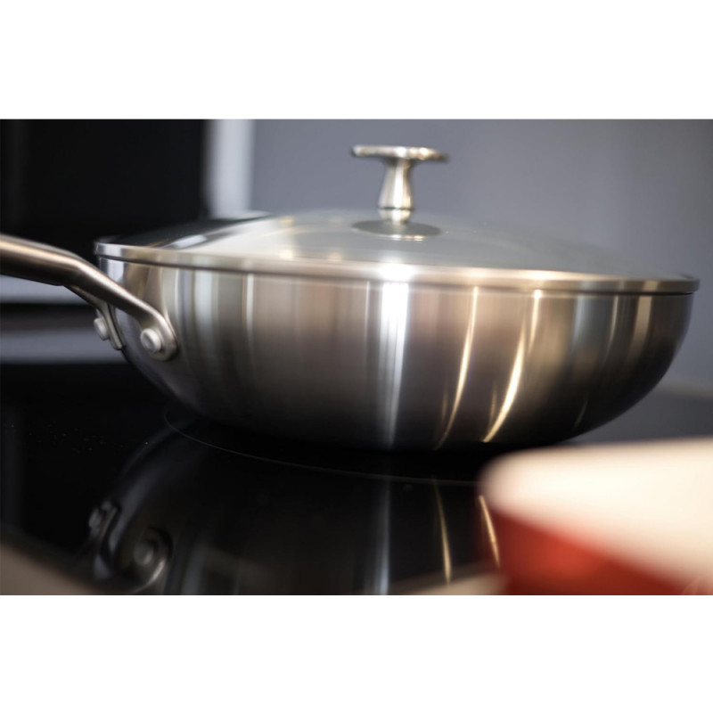 Tigaie wok cu capac Royal van Kempen & Begeer CC003232-001, 3,6 L, 28 cm, Strat diamant, Pentru cuptor si inductie, Otel inoxidabil