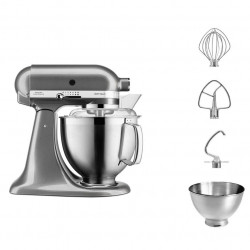 Mixer planetar Artisan Elegance KitchenAid 5KSM185PSEMS, 300W, 4,8 l, Direct drive, 10 viteze, Inox