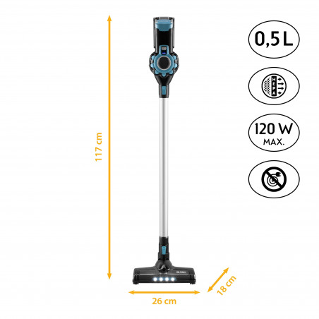 Aspirator fara fir 2 in 1 First Austria FA-5541-4-BL, 500 ml, 22.V, 2200mAh, Statie de incarcare, Negru/Albastru