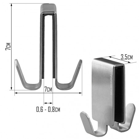 Agatatoare cu doua carlige pentru cabina de dus Fackelmann 61238, Otel inoxidabil, Inox