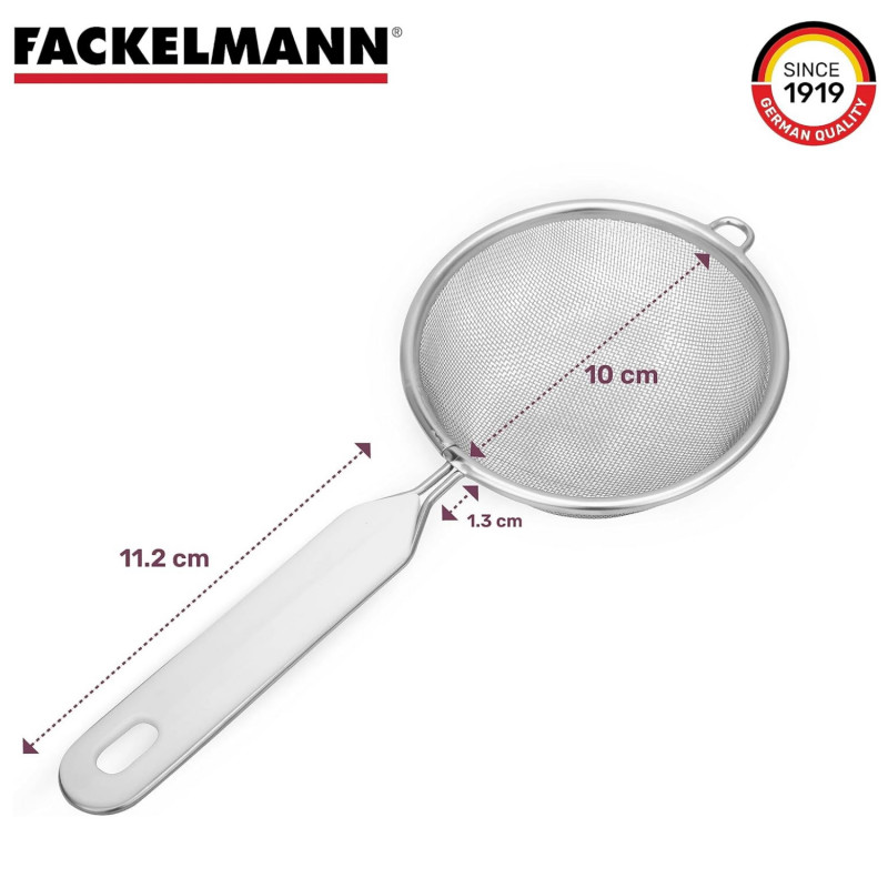 Strecuratoare Fackelmann 42332, 10 cm, Otel inoxidabil, Gaura pentru agatat, Argintiu