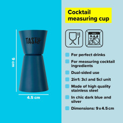 Pahar dublu masura pentru cocktail Tasty 678415, 9x4,5 cm, 50 ml, Otel inoxidabil, Albastru