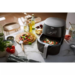 Accesoriu Pizza XXL pentru friteuza Philips HD9953/00, Pizza de pana la 26 cm in 8 minute, Otel, Negru