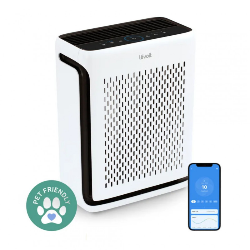 Purificator de aer Levoit Vital 100S, 52 m2, Functii smart, Wi-Fi, Compatibil cu Google Assistant si Amazon Alexa, Silentios, Timer, Inofensiv pentru animale, Alb