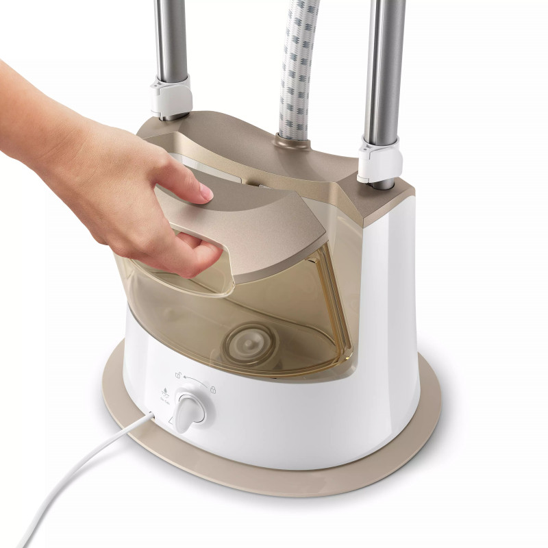 Aparat de calcat Philips Easy Touch GC488/60, 1800W, 1,4 l, 30g/min, Easy Rinse, Style Mat, Alb/Auriu