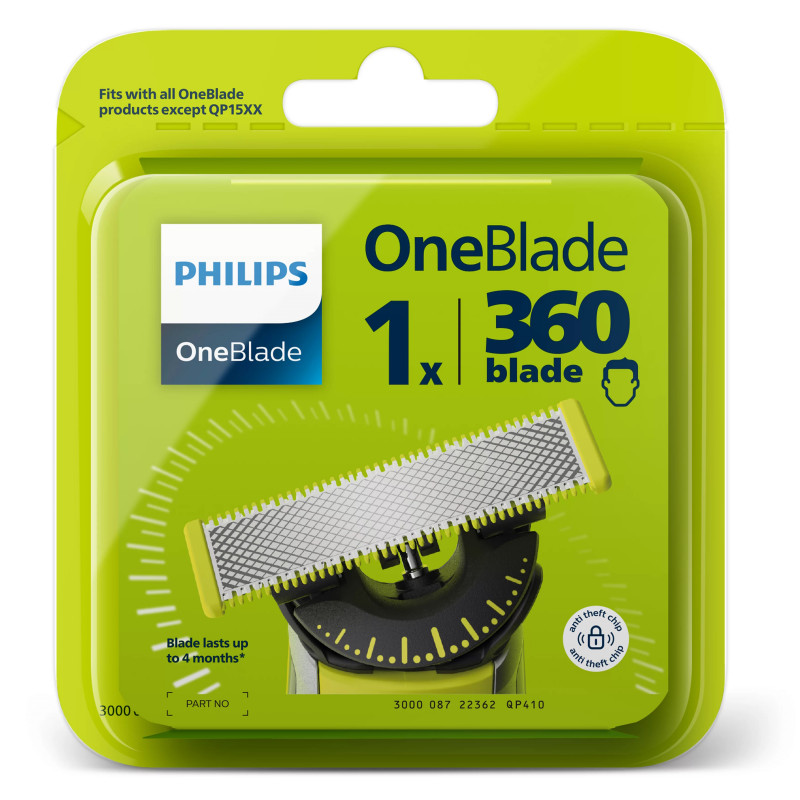 Lama Philips OneBlade 360 ​​​​QP410/50, 360 de grade, Indicator de schimbare, Umed si uscat, Gri/verde