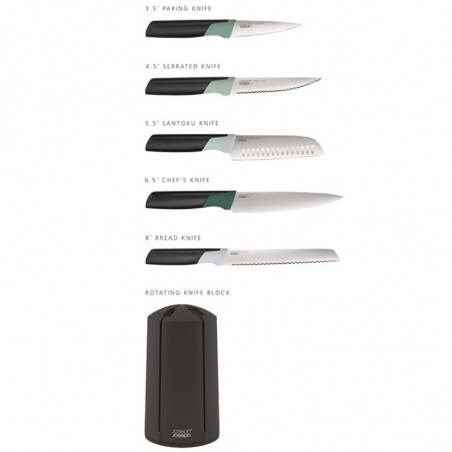 Set de cutite Joseph Joseph Elevate 10541, Otel japonez, Suport rotativ, Fara BPA, Negru/verde
