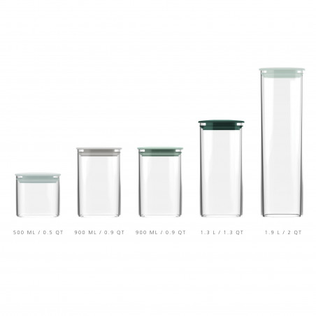 Set de 5 borcane cu suport Joseph Joseph Podium 81128, Fara BPA, Sticla, Verde/alb