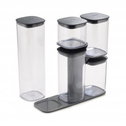 Joseph Joseph Podium 81071 Set container de depozitare, 5 buc, fără BPA, sticlă, suport, gri