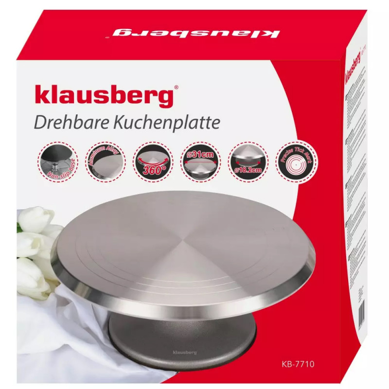 Suport pentru tort Klausberg KB 7710, Rotativ 360 °, 31 cm, Argintiu