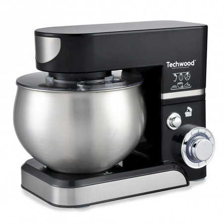 Mixer planetar Techwood TRO-1066, 1000W, 5 litri, 6 viteze, Pulse, Protectie la suprasarcina, Negru/Inox