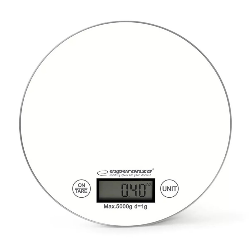 Cântar de bucătărie Esperanza EKS003KW, funcție TARE, afișaj LCD, 5 kg, alb