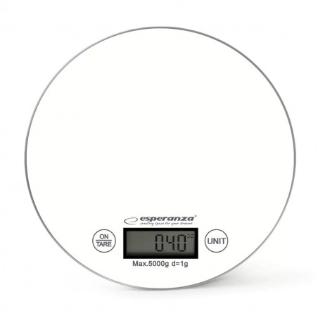 Cântar de bucătărie Esperanza EKS003KW, funcție TARE, afișaj LCD, 5 kg, alb
