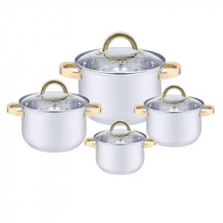 Set de oale HausRoland HR-133-1, 8 piese, Capac de sticla, Inductie, Inox