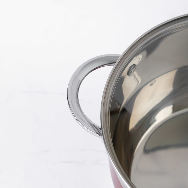 Oala cu capac din sticla Bohmann BH 1818-24RD, 24 cm, 5,9 l, Otel inoxidabil, Inductie, Argintiu/Rosu