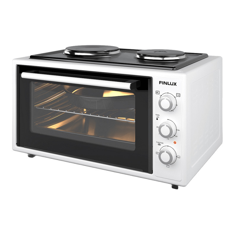 cuptor electric cu 2 plite Finlux FMC-4524WF, 45 l, 1600 W, 3 funcții, Emailat, Alb