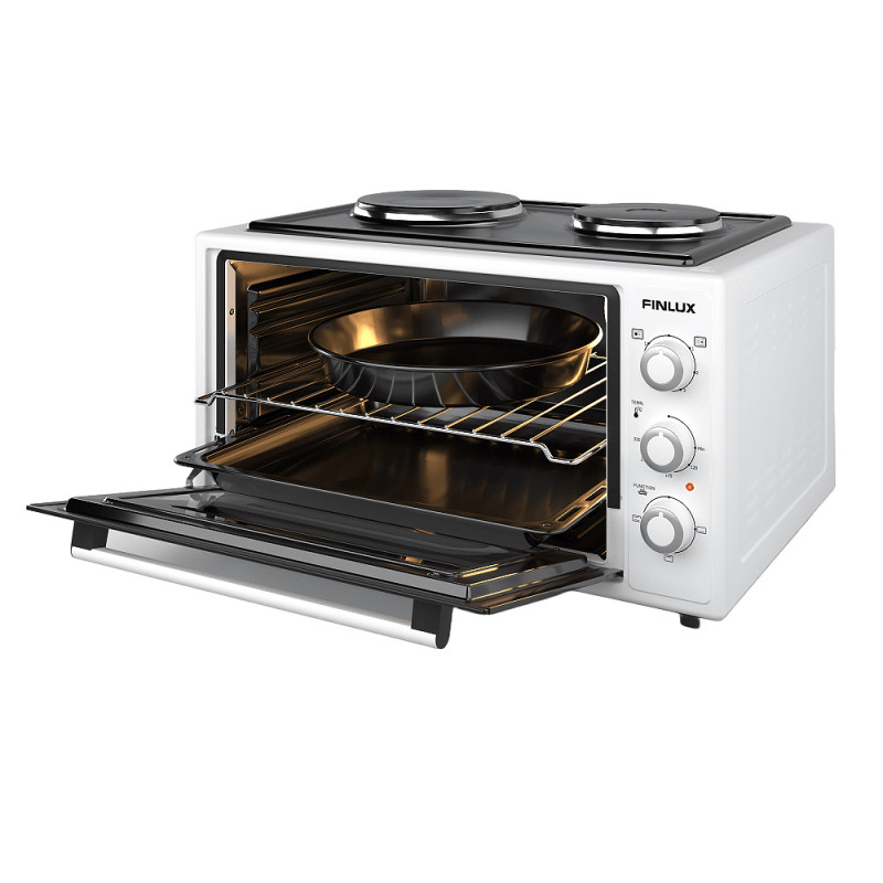 cuptor electric cu 2 plite Finlux FMC-4524WF, 45 l, 1600 W, 3 funcții, Emailat, Alb