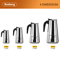 Cafetiera moka Rosberg R51173F9, 9 cesti, Inox