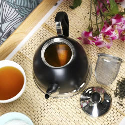 Ceainic cu infuzor Kinghoff KH 1538, 1L, Inox, Negru/Argintiu