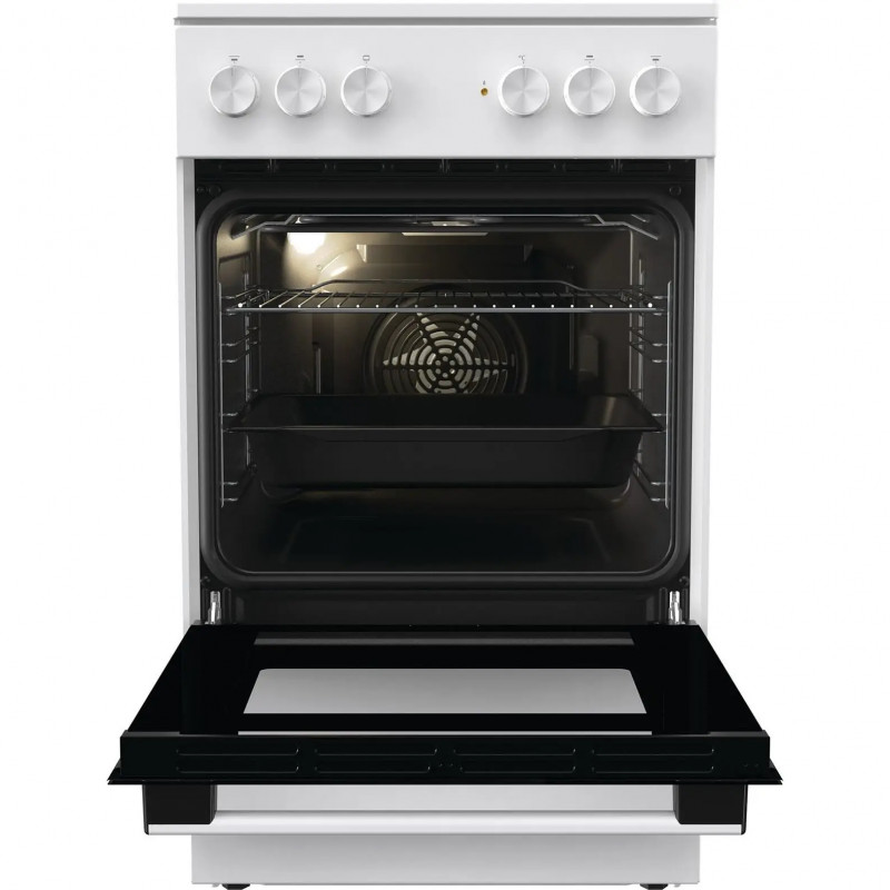 Aragaz electric vitroceramic Gorenje GEC5A61WG, 70 L, 10 functii, Placi ceramice, AquaClean, Silvermatte, Indicator de caldură reziduala, Alb