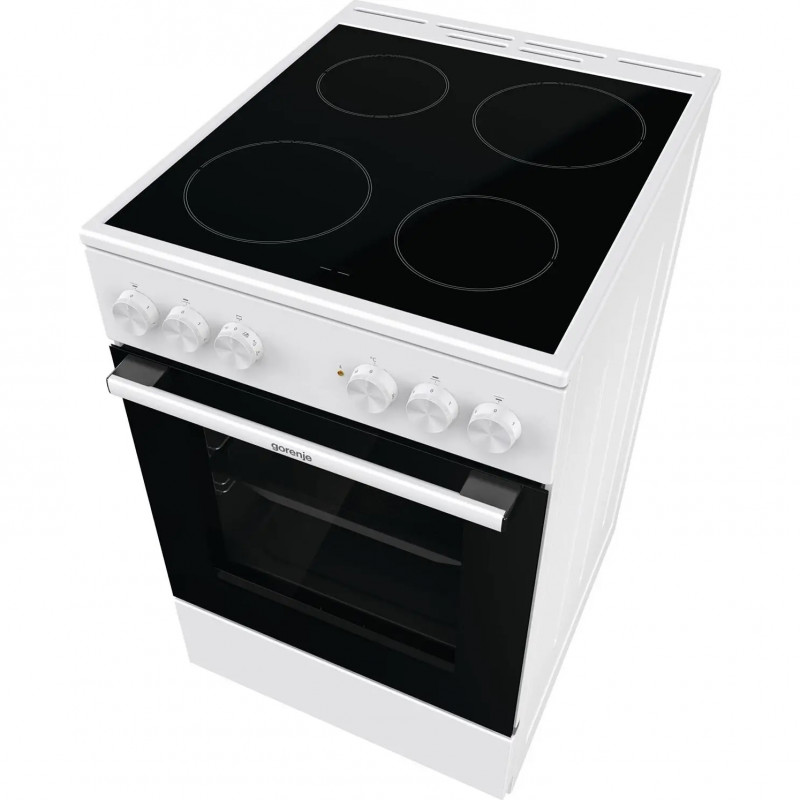 Aragaz electric vitroceramic Gorenje GEC5A61WG, 70 L, 10 functii, Placi ceramice, AquaClean, Silvermatte, Indicator de caldură reziduala, Alb