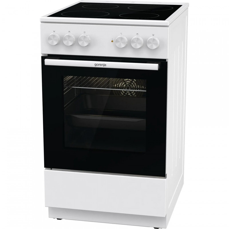 Aragaz electric vitroceramic Gorenje GEC5A61WG, 70 L, 10 functii, Placi ceramice, AquaClean, Silvermatte, Indicator de caldură reziduala, Alb