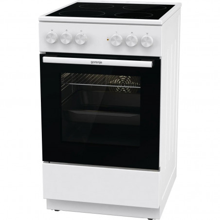 Aragaz electric vitroceramic Gorenje GEC5A61WG, 70 L, 10 functii, Placi ceramice, AquaClean, Silvermatte, Indicator de caldură reziduala, Alb