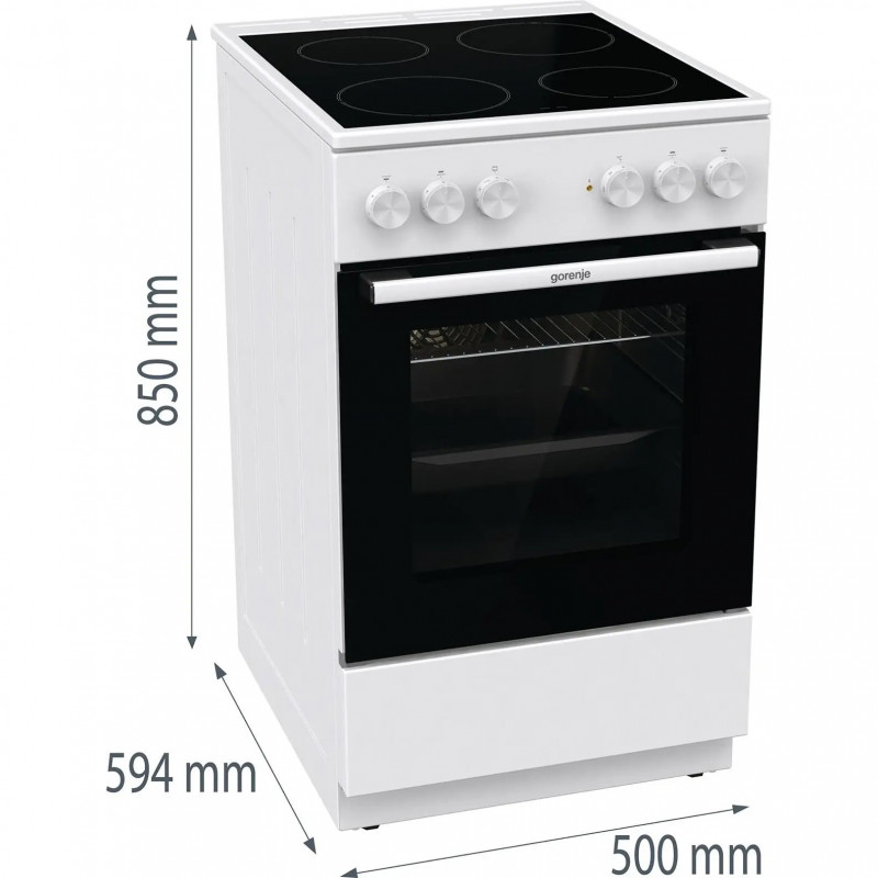 Aragaz electric vitroceramic Gorenje GEC5A61WG, 70 L, 10 functii, Placi ceramice, AquaClean, Silvermatte, Indicator de caldură reziduala, Alb