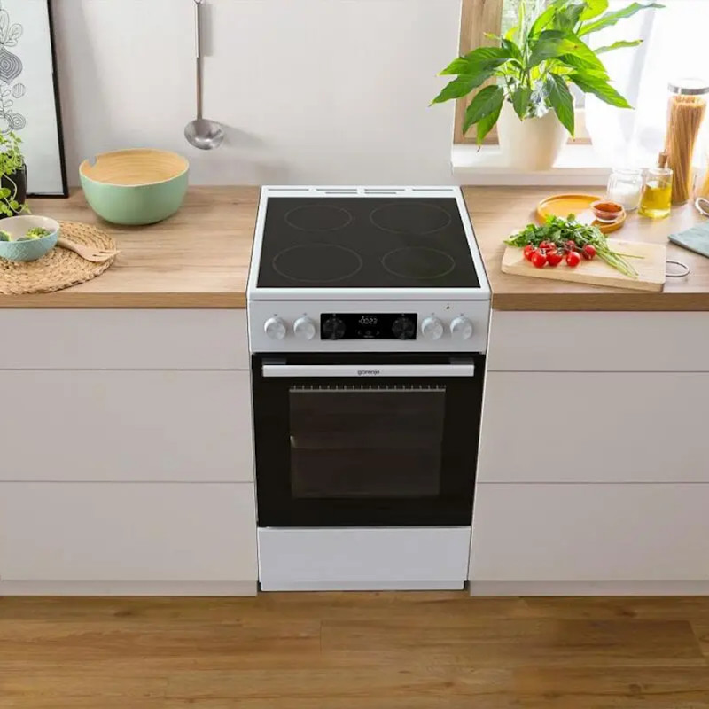 Aragaz Gorenje GEC5C42WG, 70L, 4 plite, 10 programe, 275C, display LED, Clasa A, Alb