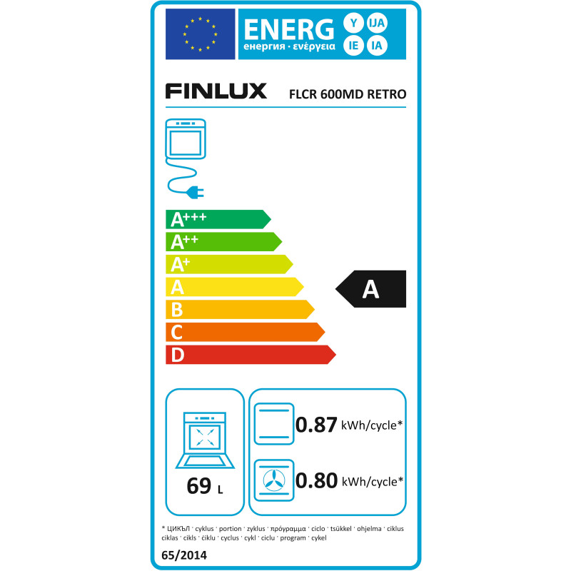 Cuptor de gătit Finlux FLCR 600MD RETRO, 69 litri, 4 boilere, 8 programe, 250C, afișaj LED, Timer, Champagne.