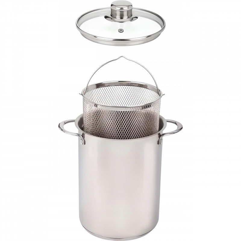 Oala pentru sparanghel/paste Kinghoff KH 3325, 16 cm, 4.2 L, Cos, Inductie, Inox
