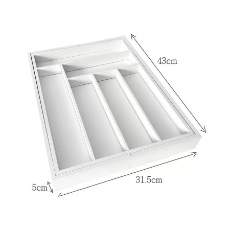 Organizator bambus tacamuri si ustensile Kinghoff KH 1748, Extensibil, Alb