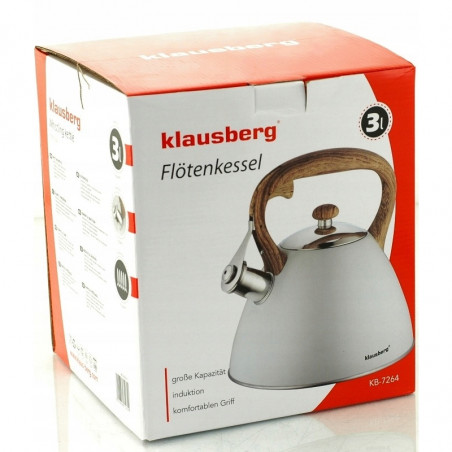 Ceanic cu fluier Klausberg KB 7264, 3 L, Inductie, Gri deschis