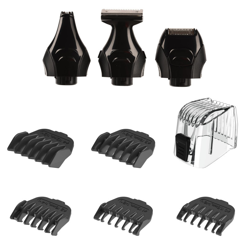 Set masina de tuns si trimer Remington PG6030, Acumulator, 4 capete, 2 piepteni, Auto-ascutire, Negru