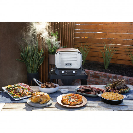 Cuptor electric pentru exterior Ninja Woodfire OO101EU, 2400W, 8 programe, Timer, Afisaj LED, Oprire automata, Rosu/Negru