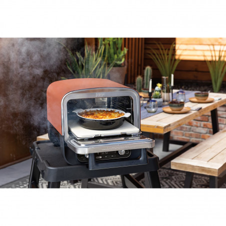 Cuptor electric pentru exterior Ninja Woodfire OO101EU, 2400W, 8 programe, Timer, Afisaj LED, Oprire automata, Rosu/Negru