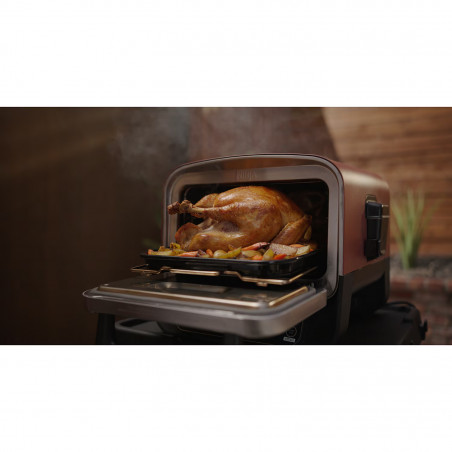 Cuptor electric pentru exterior Ninja Woodfire OO101EU, 2400W, 8 programe, Timer, Afisaj LED, Oprire automata, Rosu/Negru