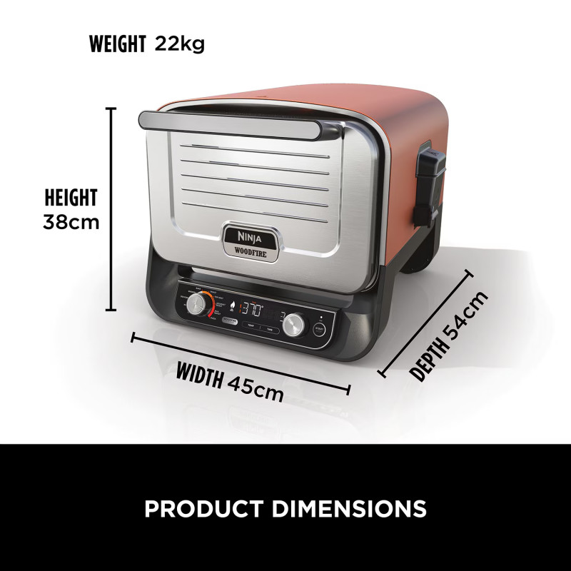 Cuptor electric pentru exterior Ninja Woodfire OO101EU, 2400W, 8 programe, Timer, Afisaj LED, Oprire automata, Rosu/Negru
