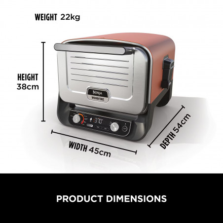 Cuptor electric pentru exterior Ninja Woodfire OO101EU, 2400W, 8 programe, Timer, Afisaj LED, Oprire automata, Rosu/Negru