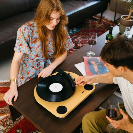 Gramofon cu difuzoare incorporate Lenco LS-40WD, Semi-automat, AUX, RCA, Sistem ceramic, Maro