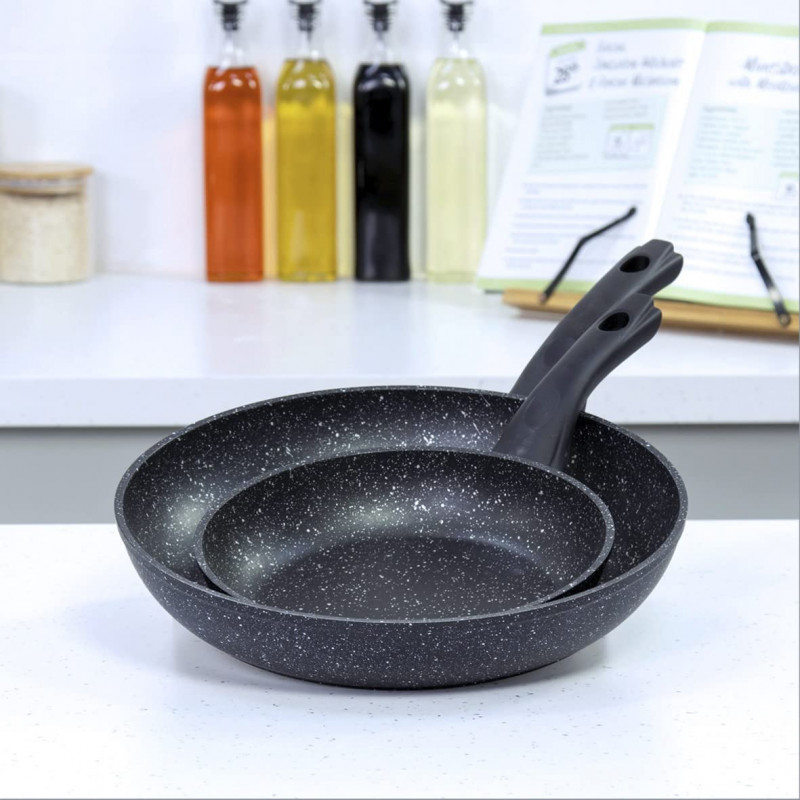Set 2 tigai Blackmoor 67189, 2 buc, 20/28 cm, Finisaj marmura, Inductie, Negru