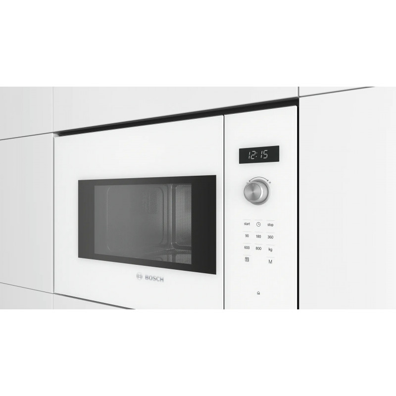 Cuptor cu microunde de încastrat Bosch BFL524MW0, 20 l, 800 W, 7 programe, Memorie, Dezghețare, Alb