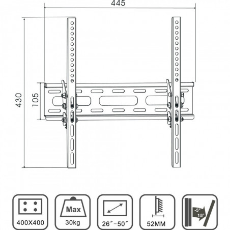 Suport TV X-TREMER 2650T, Suport de perete, 26" la 50", Vesa 100x100/400x200, Max 30 kg, Negru