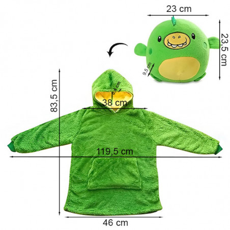 Jucărie PILLOWPET, pernă și hanorac într-unul singur, dimensiune universală, lavabil la mașină, verde