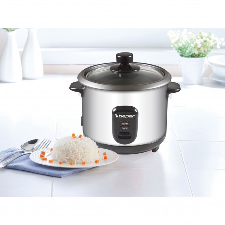 Aparat pentru gătit orez Beper 90.550, 400 W, 1 l, până la 625 g de orez, menținere a căldurii, oțel inoxidabil