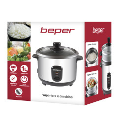 Aparat pentru gătit orez Beper 90.550, 400 W, 1 l, până la 625 g de orez, menținere a căldurii, oțel inoxidabil