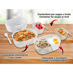Cutie electrica pentru pranz Beper 90.920G, 40 W, 1 litru, Pana la 60°C, 2 compartimente detasabile, Indicator luminos, Alb/Galben