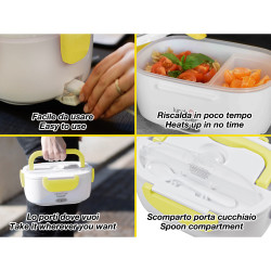 Cutie electrica pentru pranz Beper 90.920G, 40 W, 1 litru, Pana la 60°C, 2 compartimente detasabile, Indicator luminos, Alb/Galben
