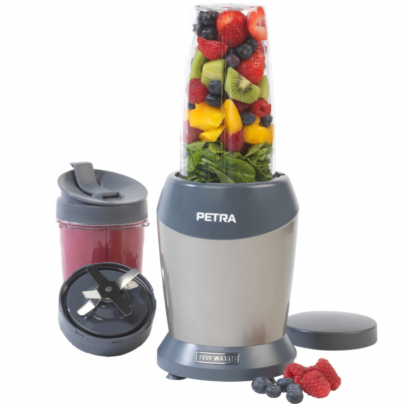 Petra NutriMax blender, 6 lame, 1000W, vas 1 l, fără BPA, gri/albastru