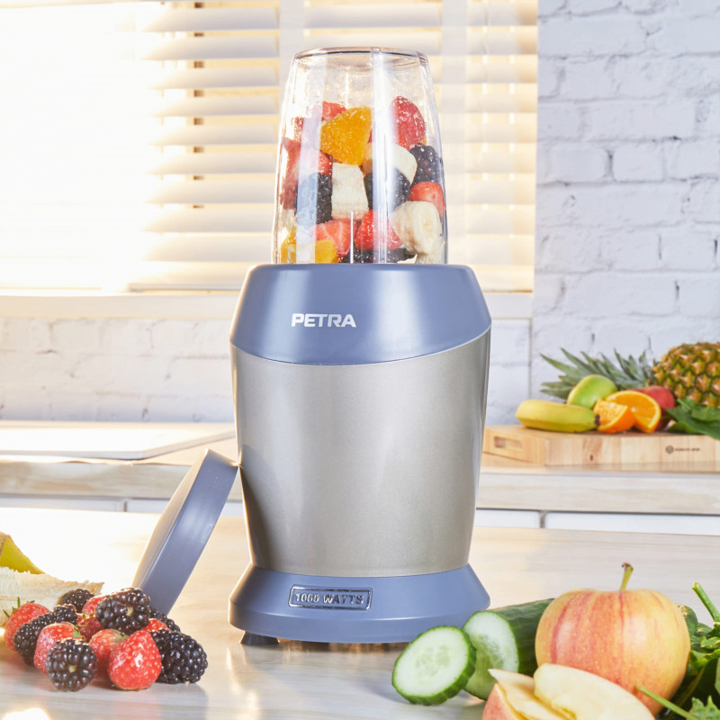 Petra NutriMax blender, 6 lame, 1000W, vas 1 l, fără BPA, gri/albastru